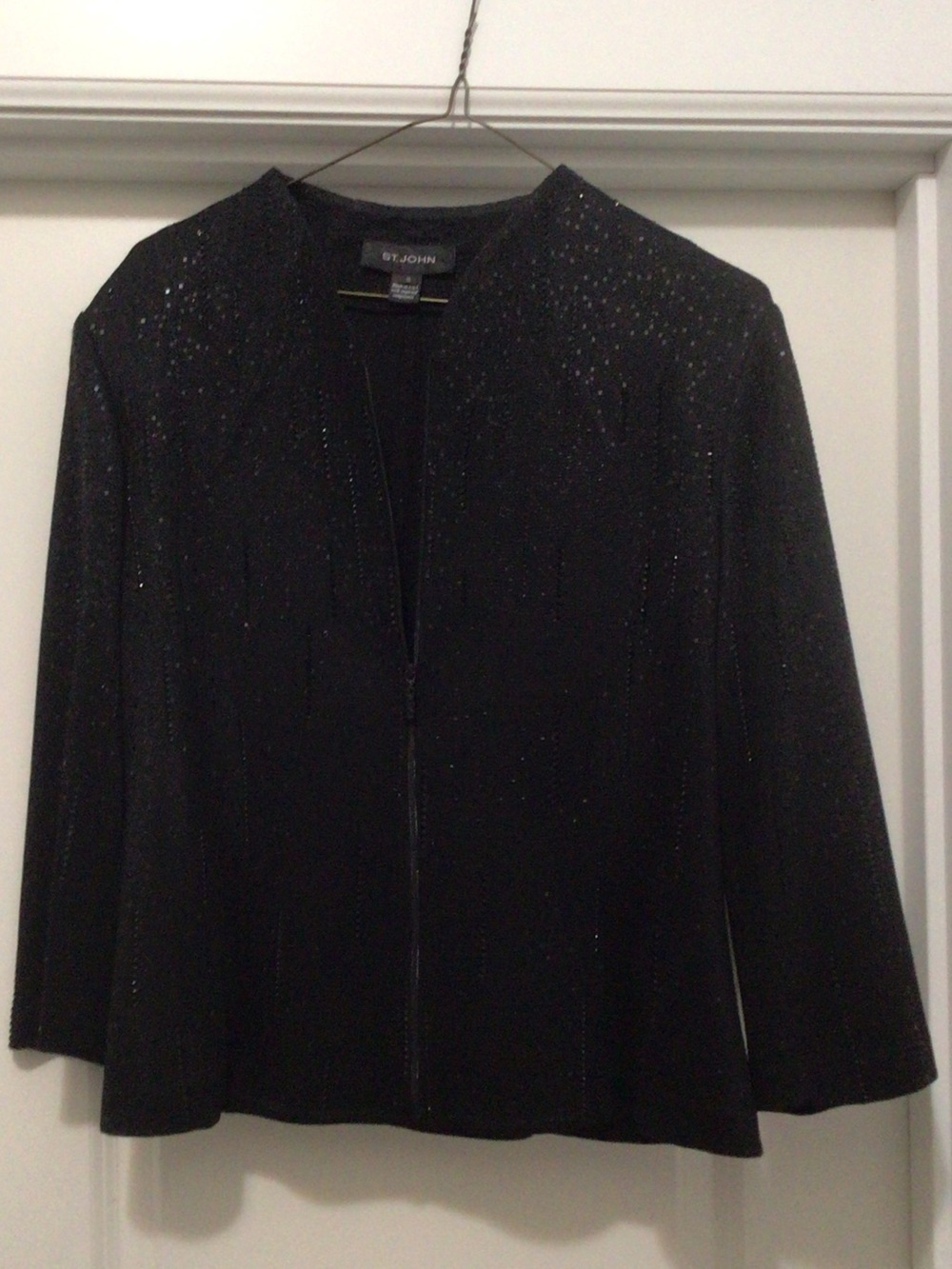 St. John Black Sparkle Open-Front Evening Jacket